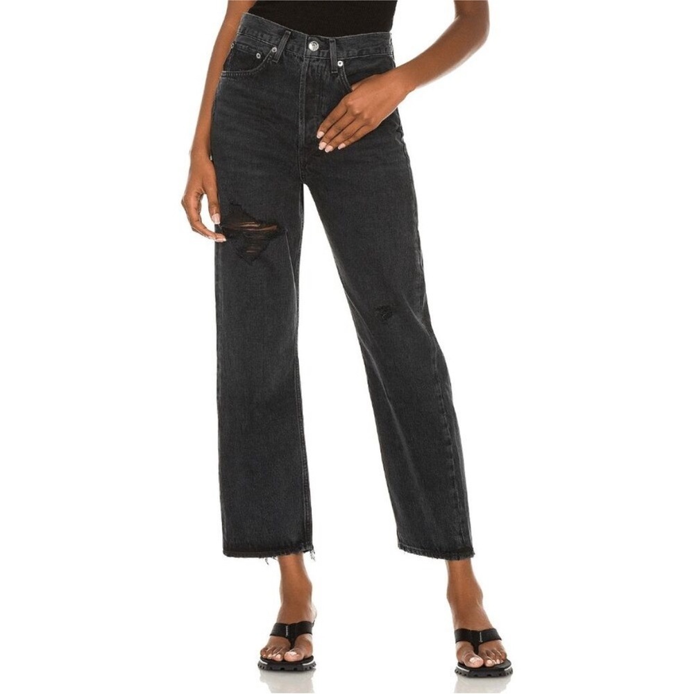 Agolde 90s Crop Jeans Shutter Black Distressed Size 26